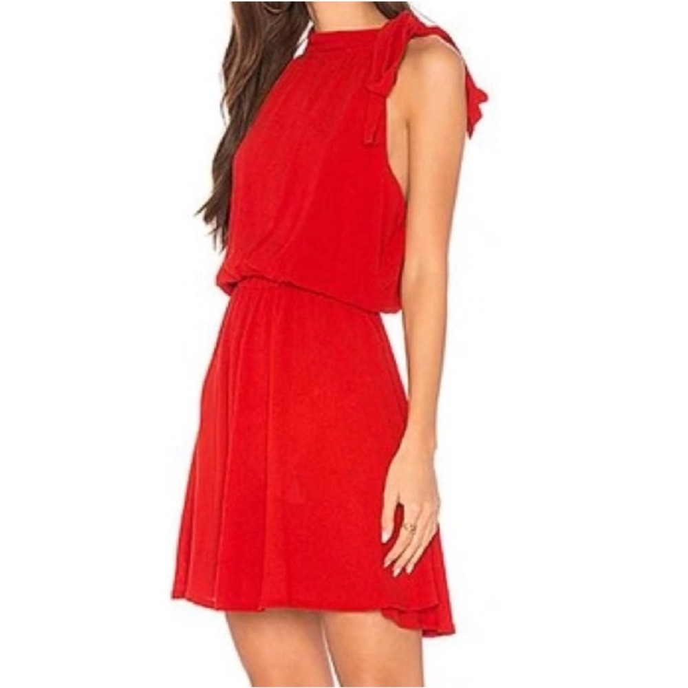 Cleobella‎ Women's Red Halter Lolita Keyhole Ruffle Hem Mini Dress Size M Party